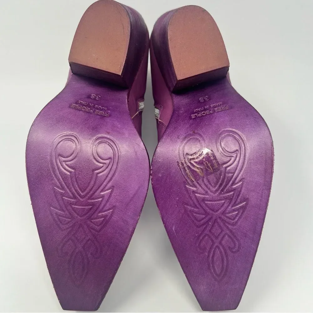 Free People Purple Suede Western Ankle Boots with Metal Toe Cap